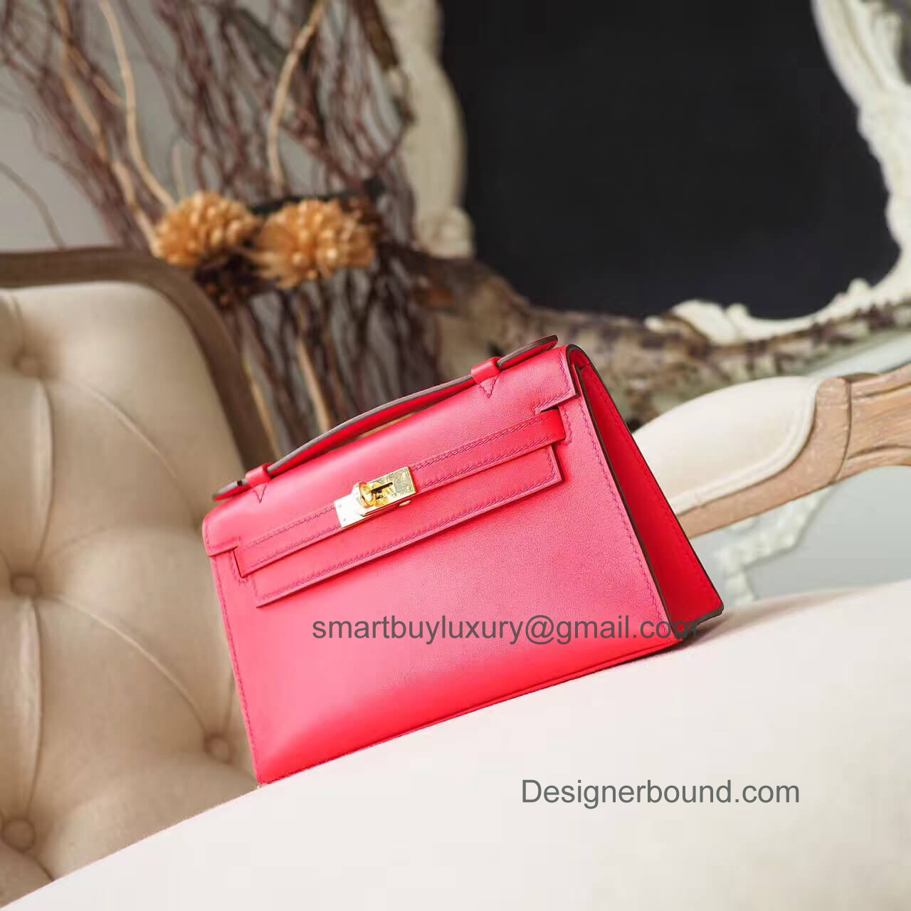 Hermes Mini Kelly 22 Pochette Bag in s5 Rouge Tomate Swift GHW